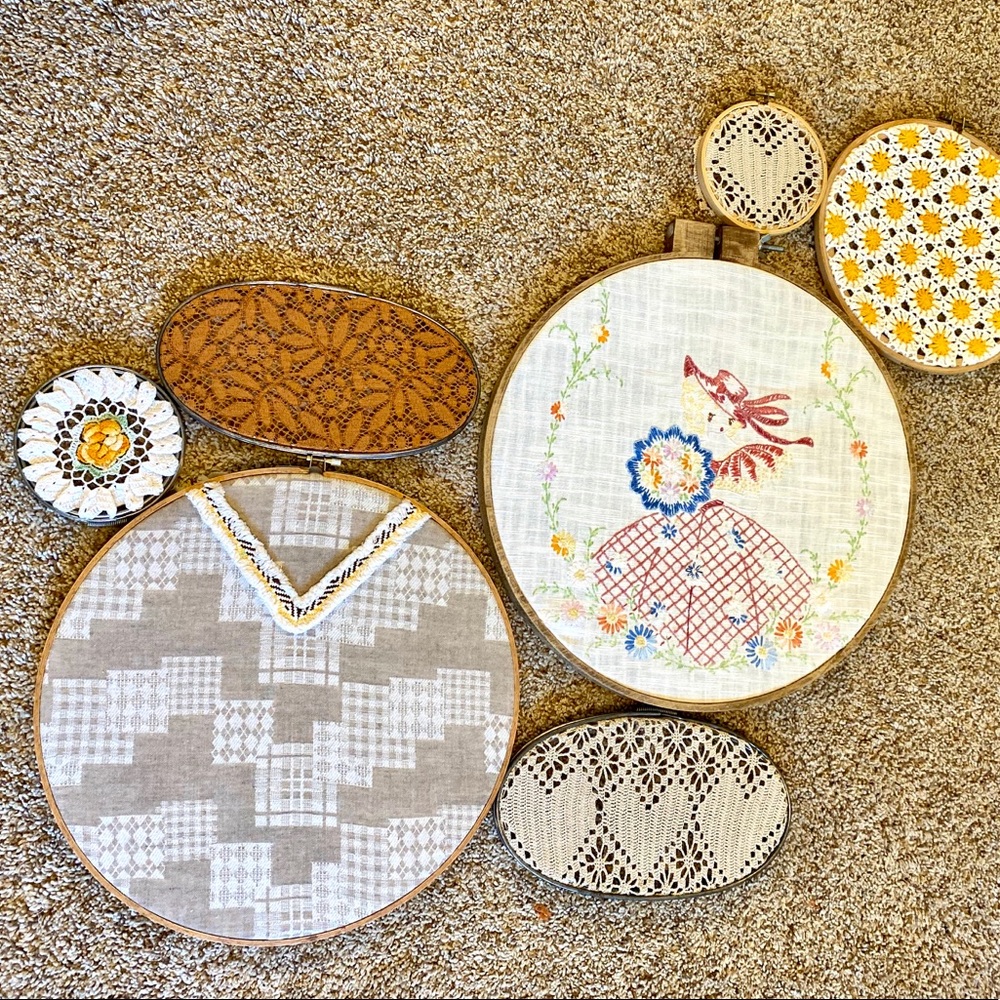 Vintage upcycled doily girls room wall decor